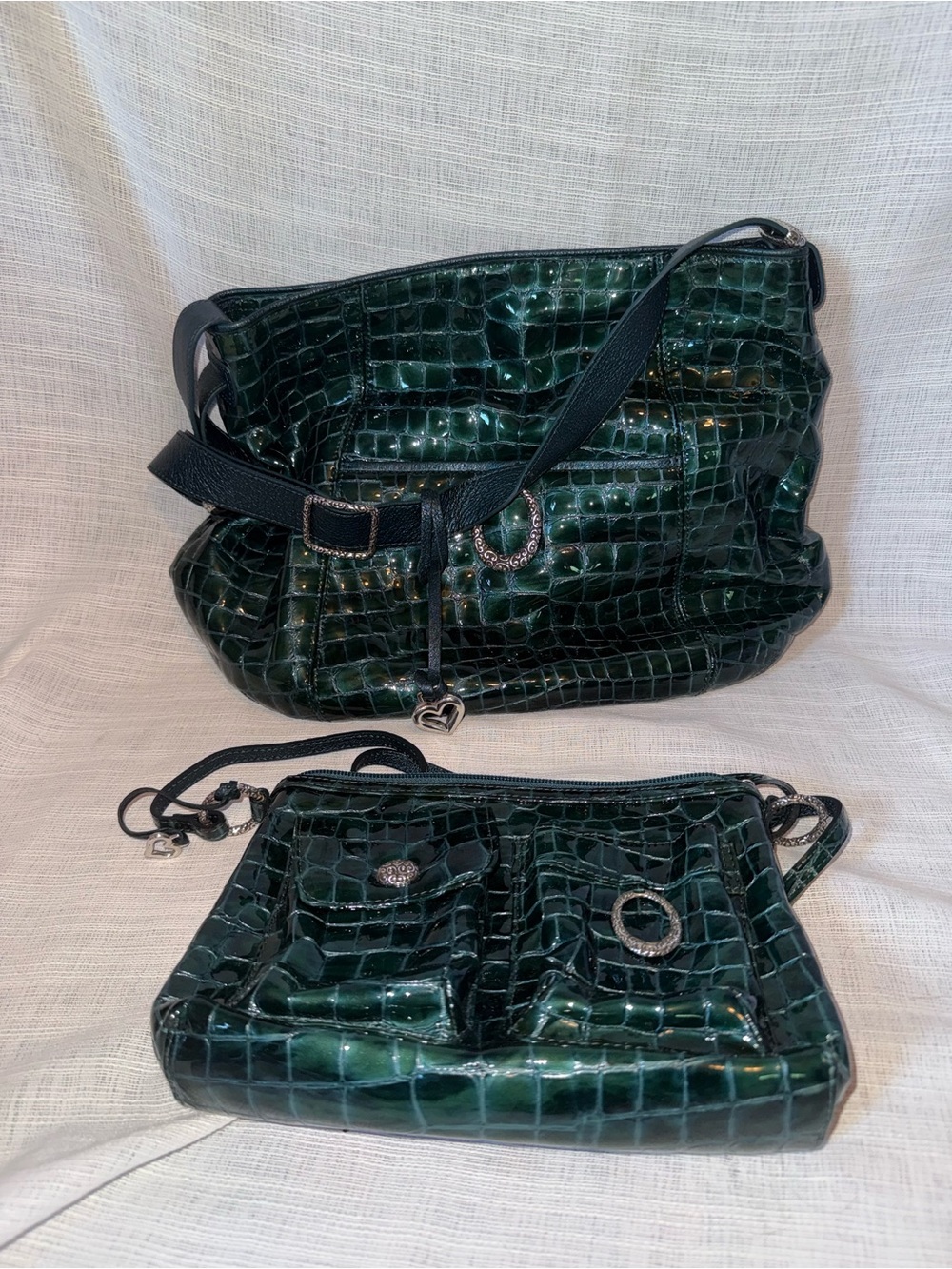 Brighton Dark Green Croc-Embossed Shoulder Bag with smaller bag set